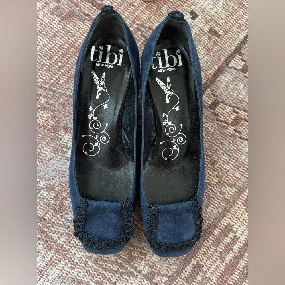 Tibi Odessa Suede Low Block Heels in Midnight Blue - Picture 4 of 7